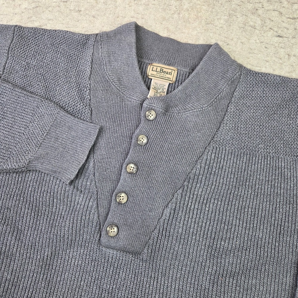 LL BEAN 1/4 Button Sweater Mens Small Gray Pullover Ribbed Stretch 0 DC36